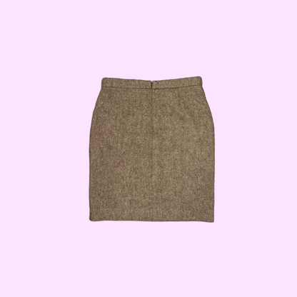 Brown Herringbone Wool Mini Skirt