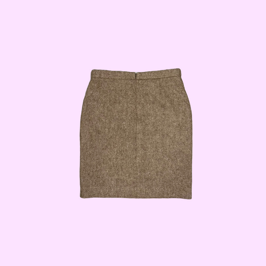 Brown Herringbone Wool Mini Skirt