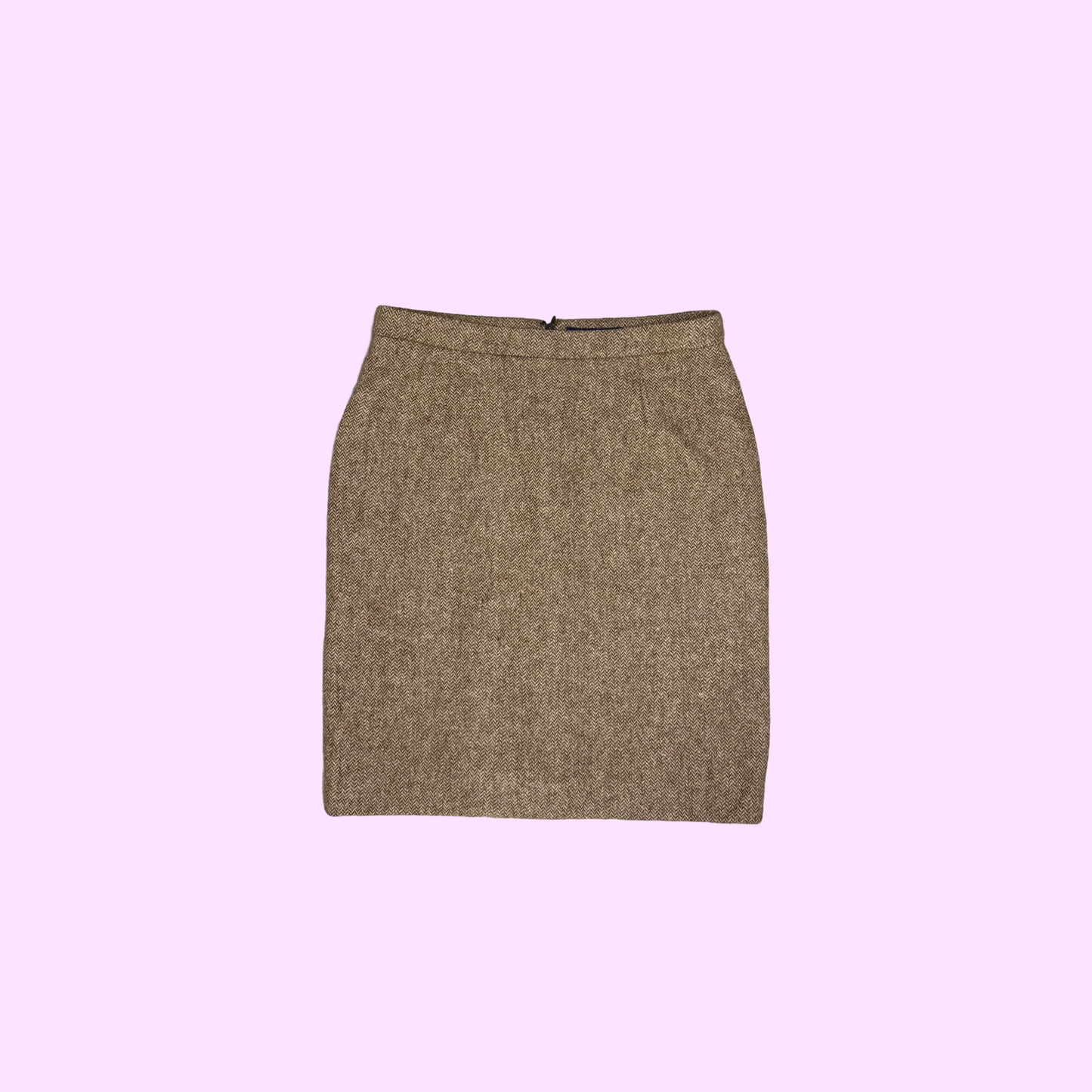 Brown Herringbone Wool Mini Skirt