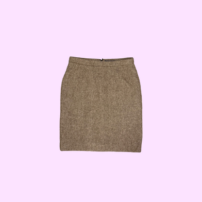 Brown Herringbone Wool Mini Skirt
