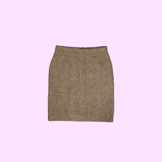 Brown Herringbone Wool Mini Skirt