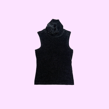 Black Sparkly Turtle Neck Party Top